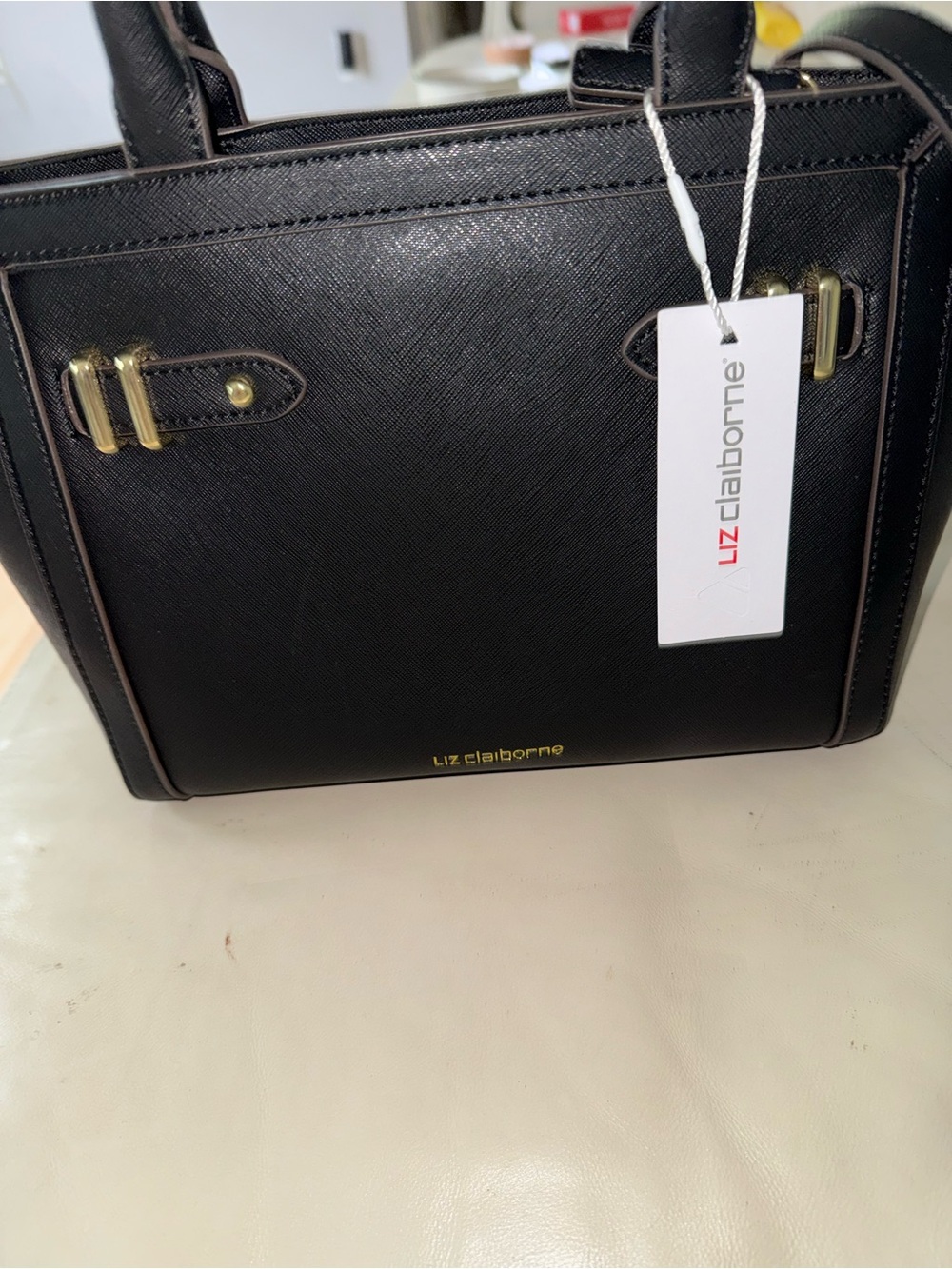 Liz Claiborne Black Satchel with Gold Accents